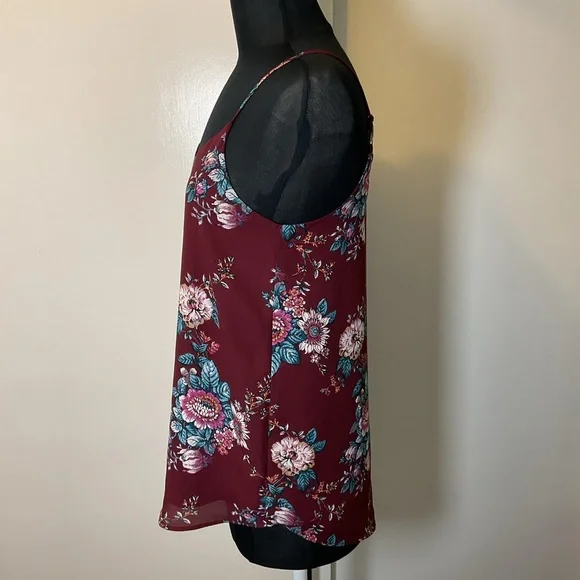 Pink Republic Red Floral Camisole Medium V Neck Spaghetti Strap Top - Picture 4 of 5